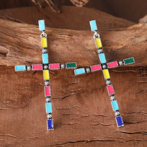 Boho Colorful Cross Dangle Earrings