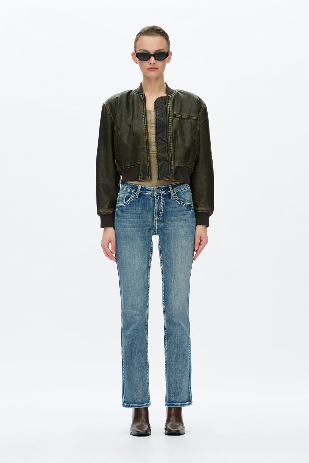 Straight Thick Rope Embroidery Stretch Loose Skinny Jeans