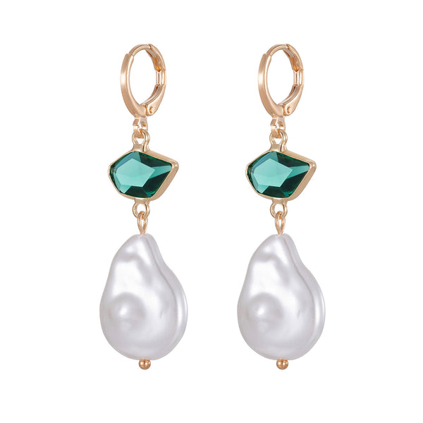 Geometric Green Crystal Glass Earrings