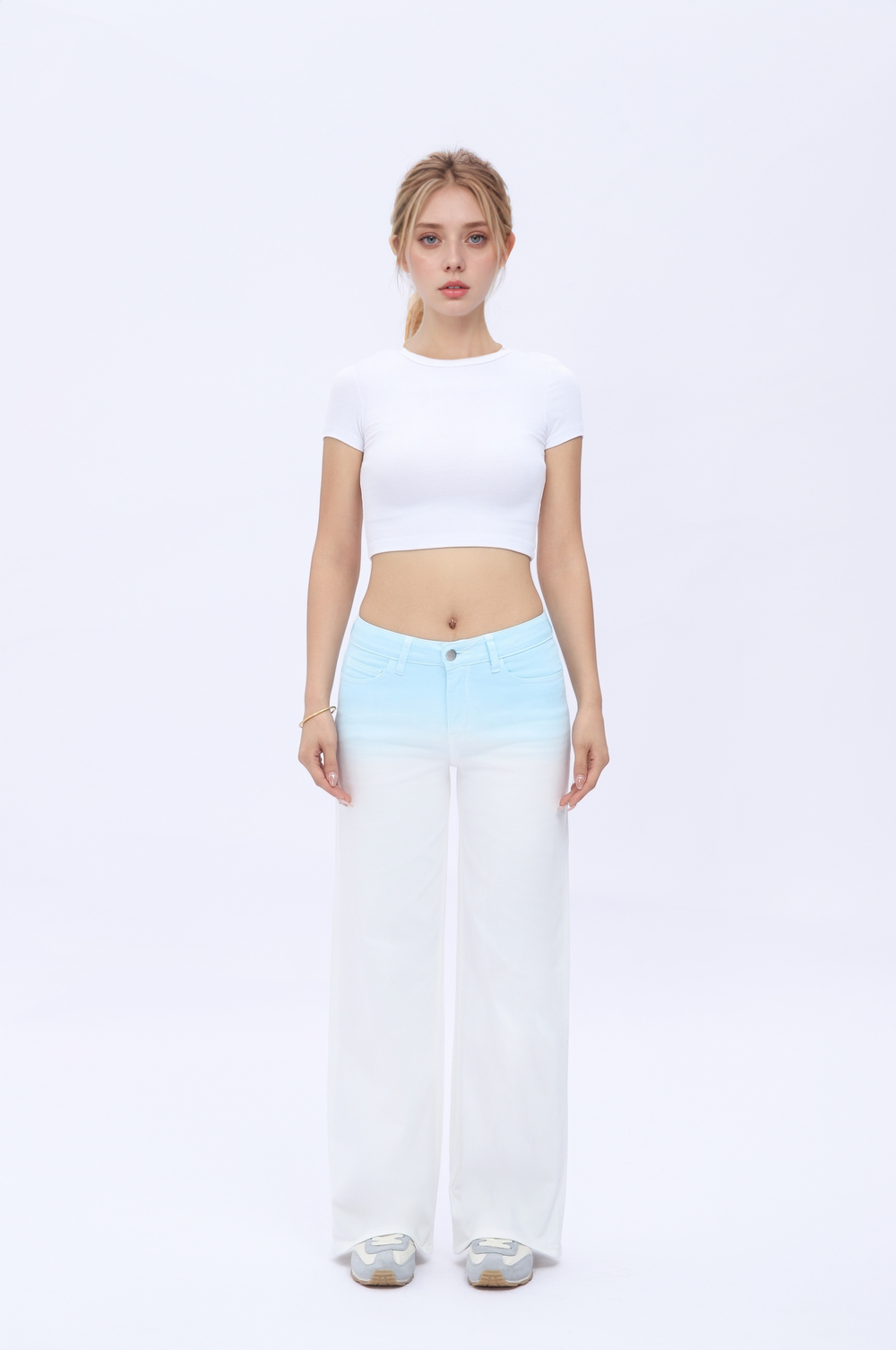 Mid-Low Rise Baggy Jeans Wide Leg for Women Stretchy Bottom Lady Basic Comfortable Denim