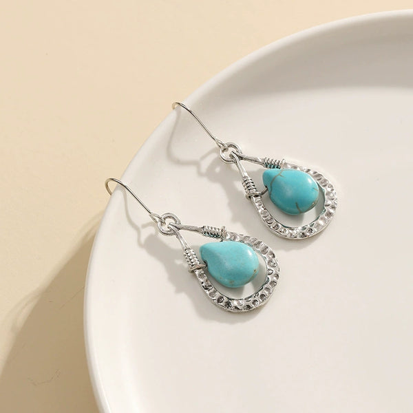 Simple Ethnic Style Hollowed Out Turquoise Drop Earrings