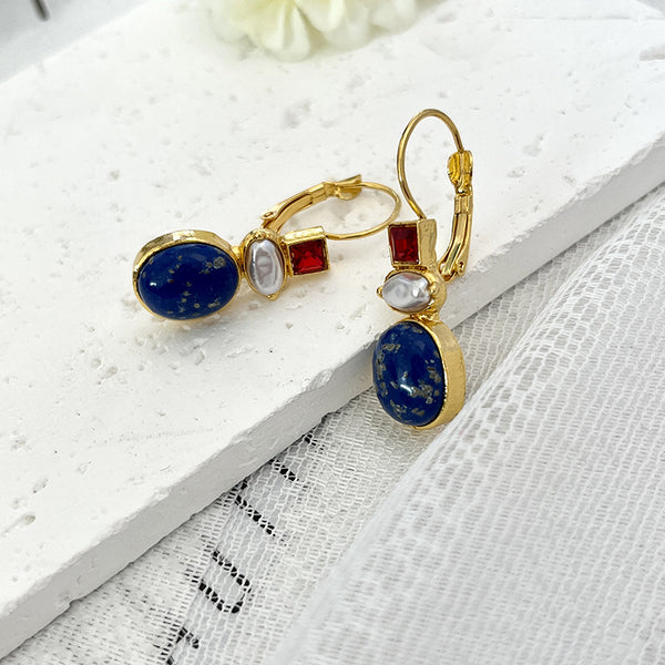 Minimalist pearl and blue turquoise earrings