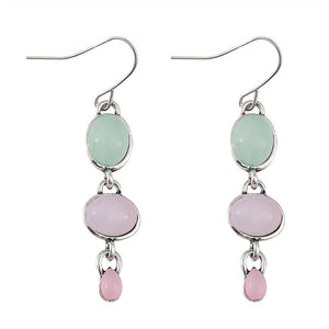 Pink Green Cat's Eye Stone Dangle Earrings