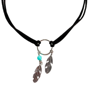 Ethnic Style Circle Feather Circle Turquoise Necklace