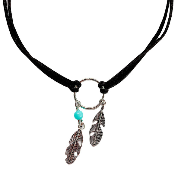Ethnic Style Circle Feather Circle Turquoise Necklace