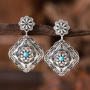 Ethnic Style Geometric Rhombus Flower Dangle Earrings