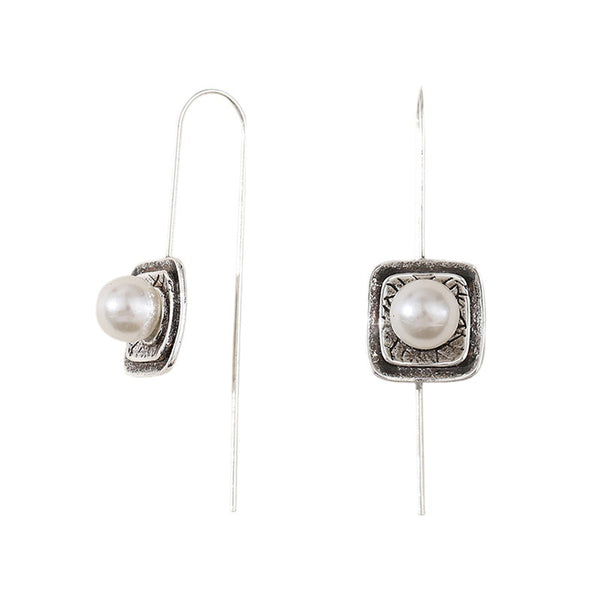 Geometric Square Aged Pearl Earrings