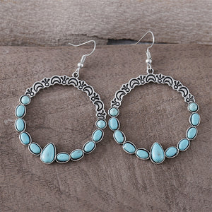 Oval Teardrop Moon Flower Earrings