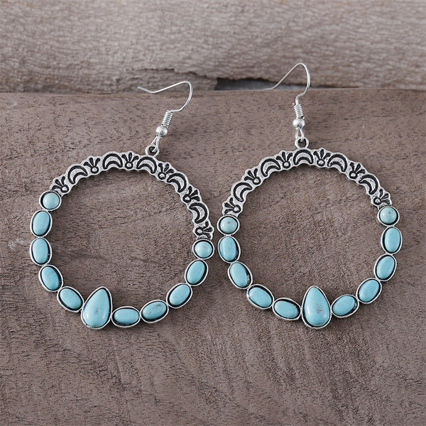 Oval Teardrop Moon Flower Earrings