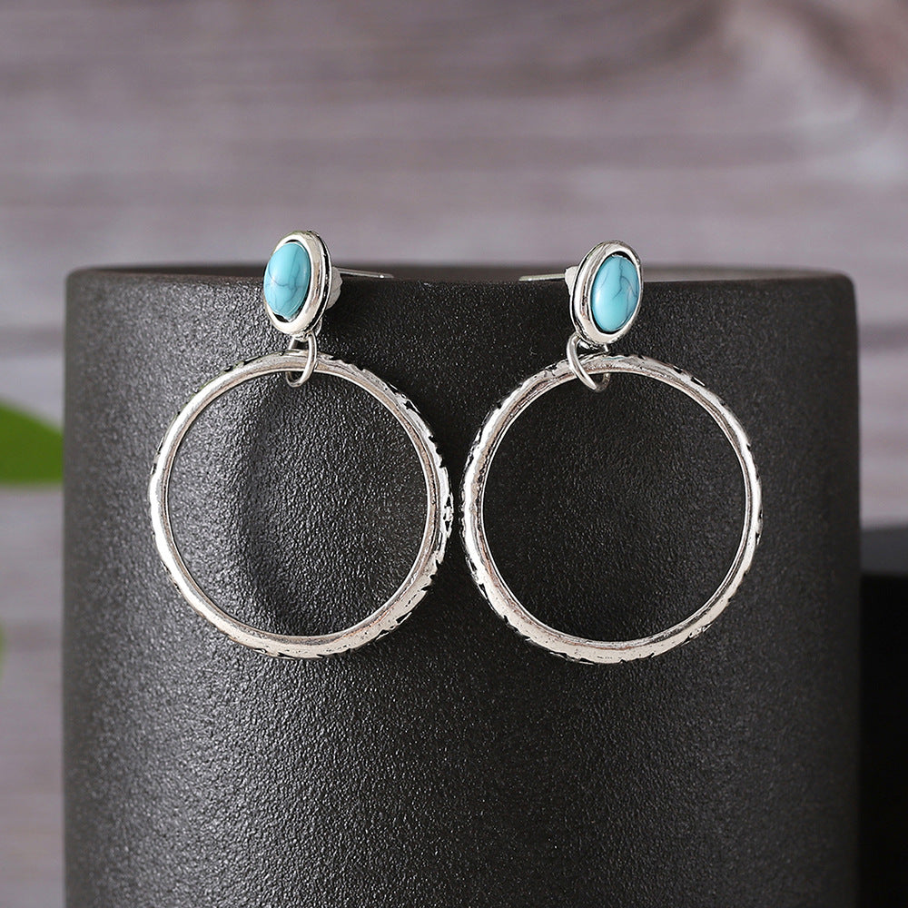 Geometric Oval Gemstone Earrings