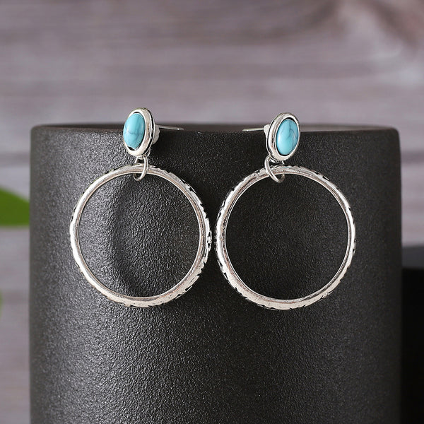 Geometric Oval Gemstone Earrings