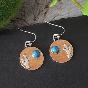 Vintage Disc Cactus Turquoise Earrings