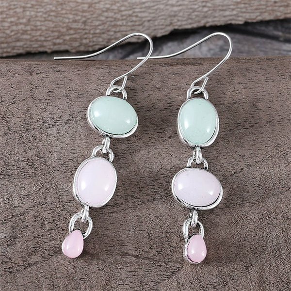 Oval Pink Green Cat's Eye Earrings
