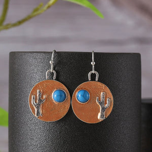 Vintage Disc Cactus Turquoise Earrings