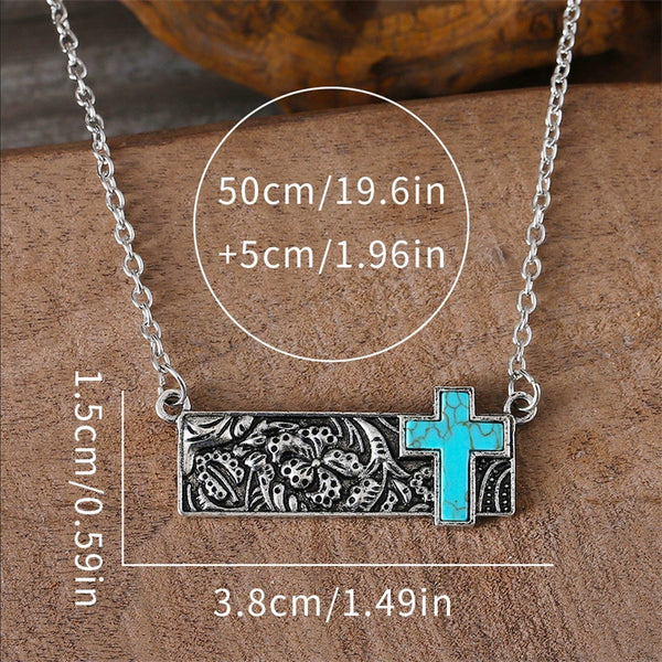 Square Turquoise Cross Necklace