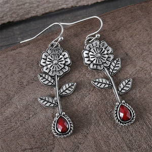 Ethnic Style Ruby Flower Earrings