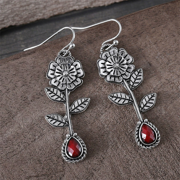Ethnic Style Ruby Flower Earrings