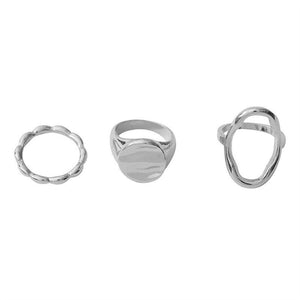 Vintage Roman Numeral Hexagram 3 Piece Ring Set