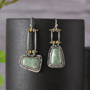 Trapezoidal Turquoise Jadeite Gemstone Earrings