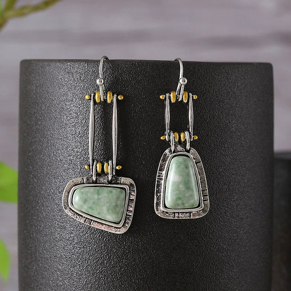 Trapezoidal Turquoise Jadeite Gemstone Earrings