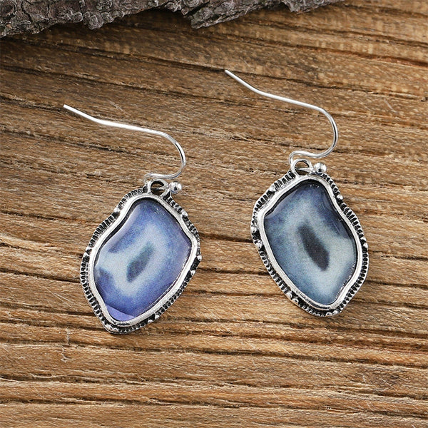 Gradient Color Bohemian Faux Amethyst Agate Dangle Earrings