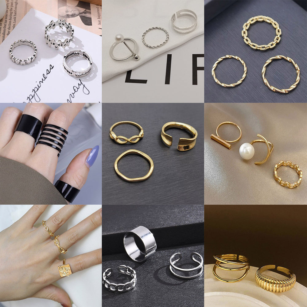 Vintage Roman Numeral Hexagram 3 Piece Ring Set