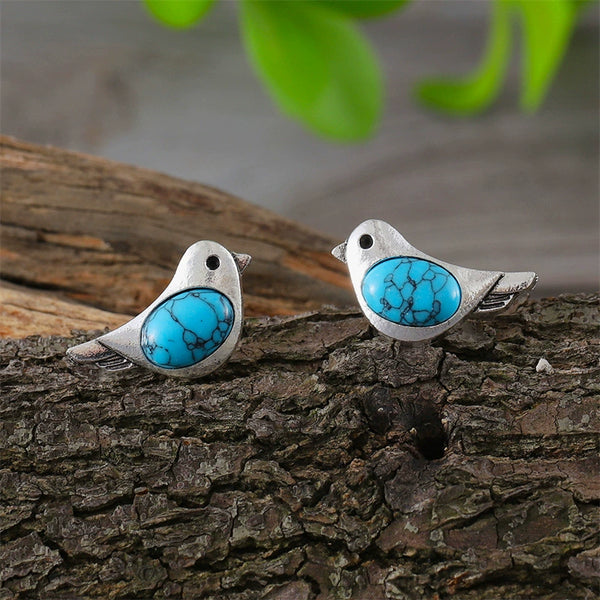 Bird Earrings with Turquoise