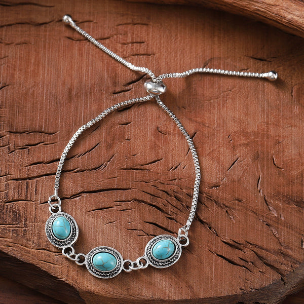 Ethnic Fashion Oval Turquoise Adjustable Bracelet