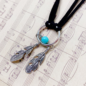 Ethnic Style Circle Feather Circle Turquoise Necklace