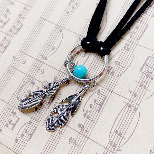 Ethnic Style Circle Feather Circle Turquoise Necklace