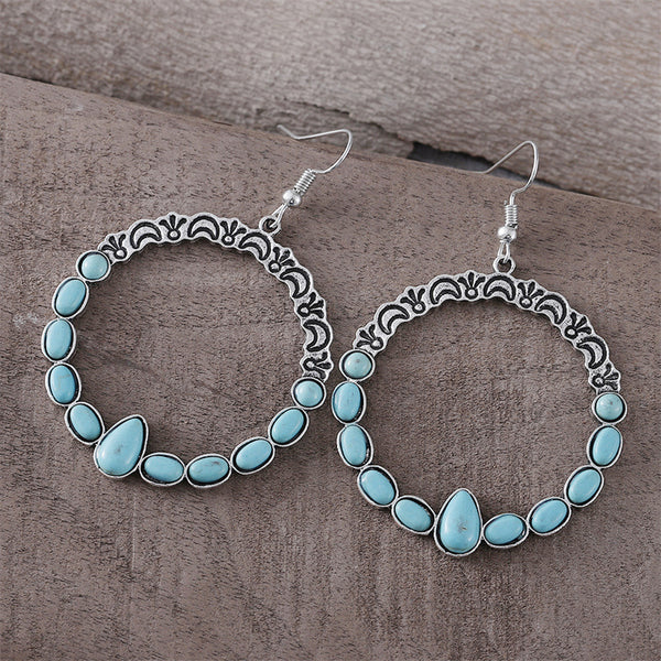 Oval Teardrop Moon Flower Earrings