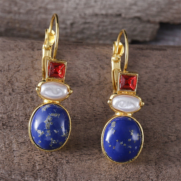 Minimalist pearl and blue turquoise earrings