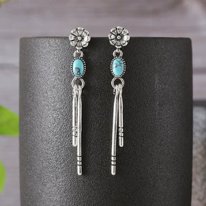 Simple Geometric Turquoise Tassel Earrings