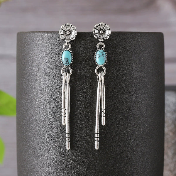 Simple Geometric Turquoise Tassel Earrings