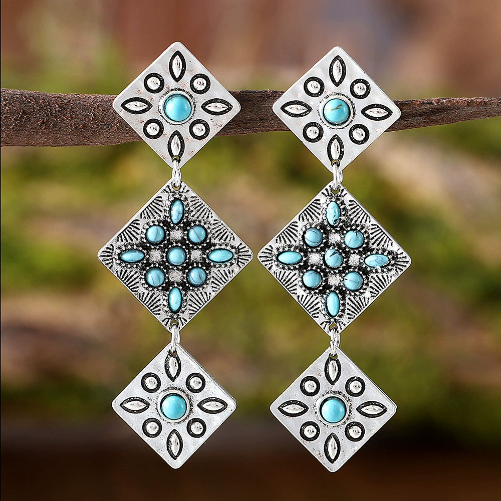 Turquoise Diamond Tassel Dangle Earrings