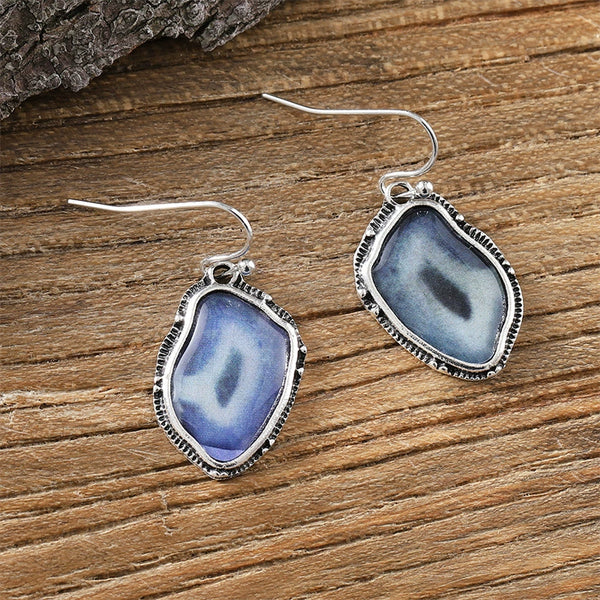 Gradient Color Bohemian Faux Amethyst Agate Dangle Earrings