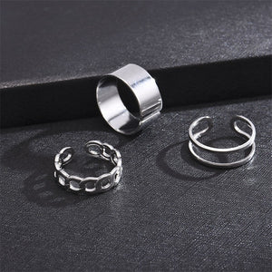 Vintage Roman Numeral Hexagram 3 Piece Ring Set