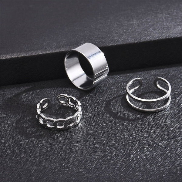 Vintage Roman Numeral Hexagram 3 Piece Ring Set
