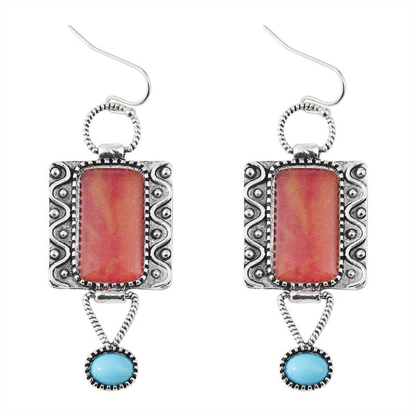 Vintage Alloy Turquoise Pendant Earrings