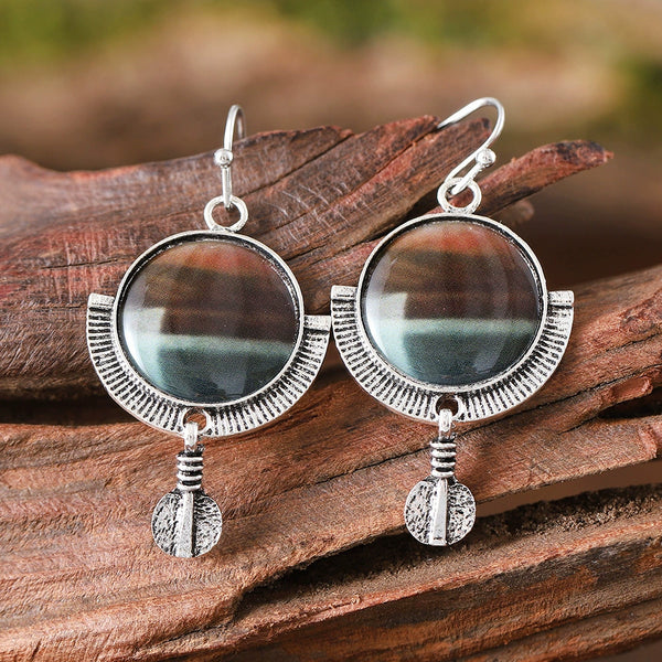 Vintage Round Ethnic Sunset Quicksand Dangle Earrings