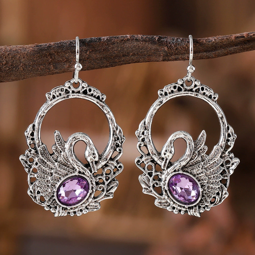 Aged Zirconia Swan Dangle Earrings