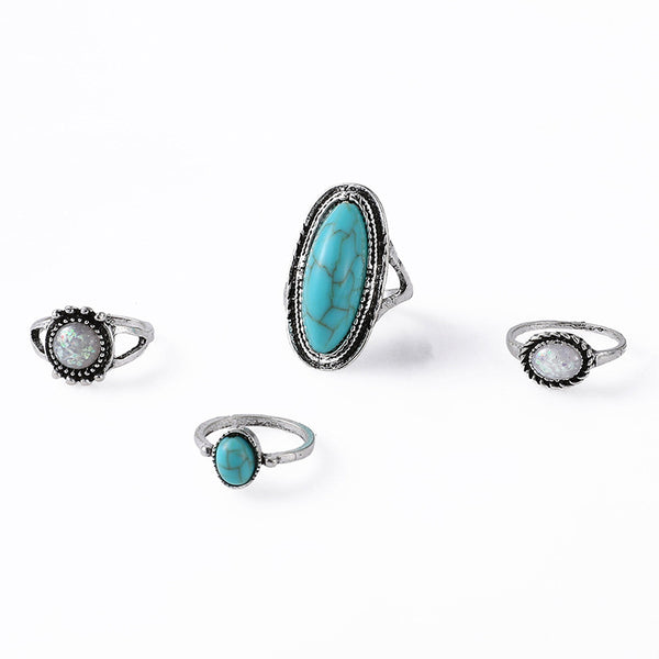 Turquoise Carved Feather Ring Set