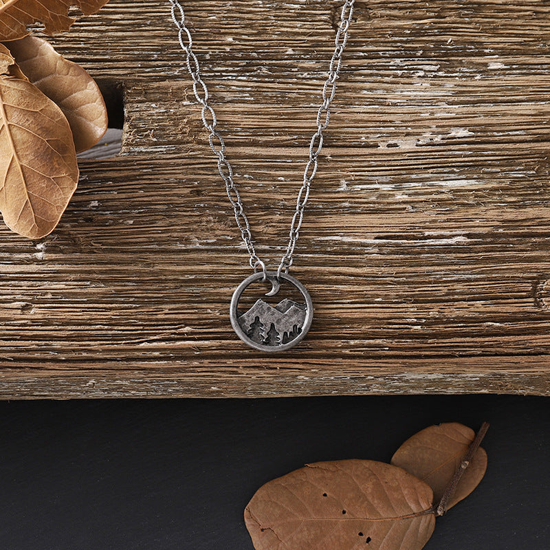Mountain and Pine Pendant Necklace