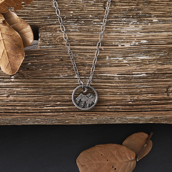 Mountain and Pine Pendant Necklace