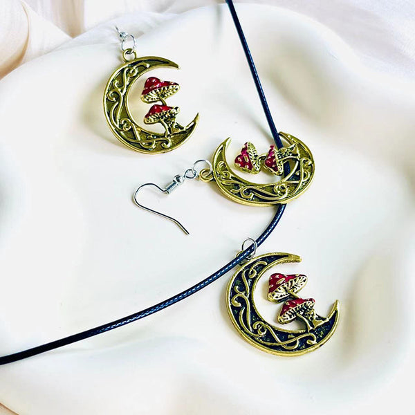 Moon Red Mushroom Earrings Necklace