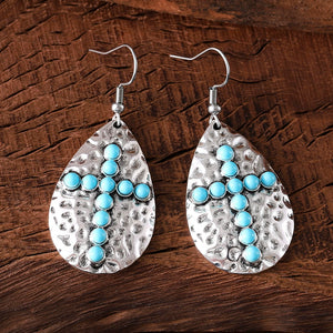 Boho Geometric Teardrop Turquoise Cross Dangle Earrings