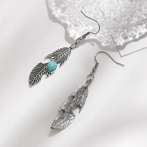 Ethnic Feather and Turquoise Earrings