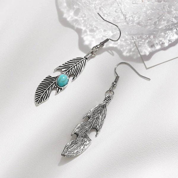 Ethnic Feather and Turquoise Earrings