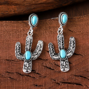 Old Vintage Concave and Convex Turquoise Cactus Earrings