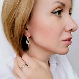 Geometric Square Aged Pearl Earrings